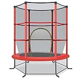 COSTWAY Ø165cm Gartentrampolin mit Sicherheitsnetz, Trampolin bis 45KG belastbar, Indoor-/Outdoortrampolin für Kinder ab 3 Jahre (Rot)