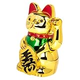 CLISPEED Elektrische Goldene Winkekatze Maneki Neko Glückskatze mit Winkearm Kunstvolle Wohnraumdekoration Stilvolle Deko für Büro Zuhause und Geschäft Geschenkidee für Katzenliebhaber