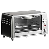 HOMCOM Mini Backofen 10 Liter 750W Kleiner Elektrobackofen mit Temperatur bis zu 230 ℃ Timer 60 Minuten Backblech und Rost 36,5x26x22 cm Silber