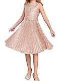 GRACE KARIN Party Kleid Mädchen Festlich Tüllkleid Ärmellos Rundhals Abendkleid Glitzer Mädchen Midi 10-12 Jahre/Roségold -1