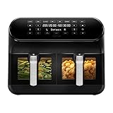 CHEFREE Dual Zone Heißluftfritteuse mit Sichtfenster, 8L XL Kapazität Doppel-Airfryer,LED-Touchscreen,Antihaftbeschichtung, 8-in-1 ,Smart und Timer-Funktion,spülmaschinenfeste Körbe,Schwarz,AFW20
