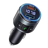 Verbesserter V5.0 Bluetooth-FM-Transmitter für Auto, QC3.0 & LED-Hintergrundbeleuchtung, kabelloser Bluetooth-FM-Radio-Adapter, Musik-Player/Kfz-Kit mit Freisprechfunktion, Siri Google Assistant