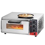 CROSSON elektrischer Profi-Pizzaofen mit 400x400 mm Backfläche aus Schamottstein für Pizza, Brot und Backwaren, unabhängige Ober- und Untertemperatur bis 350℃,30-Minuten-Timer, Innenbeleuchtung
