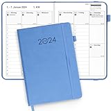 JAYSOO® Kalender 2024 Wochenplaner 21x14.5cm Tageplan und Stundenplan, 12 Monate Terminplaner Hardcover (Jan.-Dez.2024) für Arbeit, Lernen und Familienplan - Blau