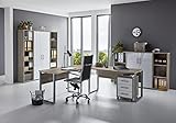 Büromöbel Arbeitszimmer Komplett Office Edition mit Schrankwand Rollcontainer Schreibtisch als Set oder einzeln in Sonoma Eiche/Weiss Matt (Set 5)
