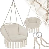tectake® Indoor und Outdoor Hängesessel, Terrassen und Balkonmöbel, Hängesessel mit Gestell, robuste Konstruktion mit großem weichem Kissen, bis 150 kg - beige