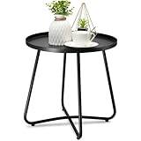 danpinera Outdoor Beistelltische, wetterbeständiger Stahl Terrasse Beistelltisch, Kleiner runder Outdoor Beistelltisch Metall Beistelltisch für Terrasse Hof Balkon Garten Nachttisch Schwarz 2er Set