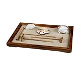 Loveria Zen Garten Schreibtisch, Braun | 28x19cm | Set mit Sand, Teekerzen-Glas, Stempel, Kurzhake, Schieber, Dekostein, Tablett | Mini-Zen-Garten mit Zubehör