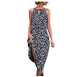 Coolster Sommermode für Damen mit Punktdruck ärmelloses geteiltes Kleid Neckholder-Kleid 2022(Marine XL)