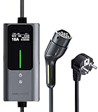 VDLPOWEREU Typ 2 EV Ladekabel, 3,6kW, 6-16A, 5m, 1-phasig EV Ladegerät Schuko mit Steuerbarer Digitalanzeige, IP65 Wasserdicht Mobile Ladestation für Elektroautos IEC 62196-2 PHEV/EV
