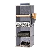 YOUDENOVA Hängeregal Stabiler Hängeorganizer Kleiderschrank Organizer Hängeaufbewahrung Schrankorganizer mit Bambus-Stöcke und MDF-Platten Verstärkt Grau