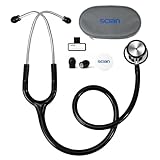 SCIAN Doppelkopf Stethoskop für Krankenschwestern, Ärzte, Medizinstudenten, Heimgebrauch, klassisches Edelstahl Kardiologie Stethoskop mit Zubehör und Tragetasche, schwarzes Rohr