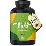 Johanniskraut Kapseln hochdosiert - 200 Kapseln mit Vit. B6 (trägt zu einer normalen psychischen Funktion bei) sowie Folsäure & B12 - natürliches Hypericin & Hyperforin - Made in Germany - TRUE NATURE