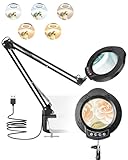 TANYO 10X Lupe mit Licht und Klemme, 84 LEDs Lupenlampe mit 5 Farbmodi und 10 Helligkeitsstufen, Lupenleuchte für Hobby Lesen Basteln Juweliere Modellbau, Tischlupe mit Beleuchtung