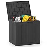 HOMASIS 96L Auflagenbox wetterfest, Gartenbox aus PP-Rattan, abschließbar Aufbewahrungsbox mit Deckel, Gartenmöbel Kissenbox Auflagentruhe Gartentruhe Outdoor, 56x41x50,5 cm (Schwarz)