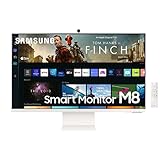 Samsung M8 Smart Monitor S32BM801UU, 32 Zoll, VA-Panel, Bildschirm mit Lautsprechern, 4K UHD-Auflösung, Bildwiederholrate 60 Hz, 3-seitig fast rahmenloses Design, inkl. Fernbedienung und Webcam, Weiß