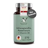 Ashwagandha Kapseln - mit Rosenwurz & Vitamin B6-270 vegane Kapseln für 3 Monate - indische Schlafbeere - ohne Zusatzstoffe - laborgeprüft - Made in Germany - Balanced Vitality