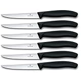 Victorinox, Swiss Classic, Profi Steakmesser-Set, 6-teilig, Extra Scharfe Klinge, Wellenschliff, 11 cm, Robuster Kunststoffgriff, Rostfreier Stahl, schwarz