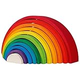 goki 58478 - Bausteine Regenbogen aus Ahornholz - goki Evolution - 11 Teile - Bunte Farben auf Wasserbasis - Montessori-Spielzeug - Made in EU