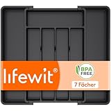 Lifewit Besteckkasten für Schubladen, Besteckhalter Tiefe 35 cm, Küchenutensilienhalter erweiterbar auf 41 cm, Kunststoff Schubladeneinsatz Besteckeinsatz, Küche Organizer für Löffel/Gabeln, Schwarz