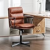 Okeysen Schreibtischstuhl ohne Räder, überkreuzter Stuhl mit abnehmbaren Armlehnen aus Holz, ergonomisch, bequem, verstellbar, Computerstuhl mit dickem Kissen, armloser Drehstuhl, Schminkstuhl für