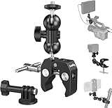 SMALLRIG Upgrade Camera Mount Clamp, mini Magic Arm mit Super Clamp, Super Klammer with Non-Slip Threads, Tragfähigkeit 1,5kg für Gopro, Kamerahalterung Klemme mit 360° Kugelkopfarm - 1138B