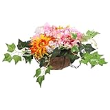 Gatuida Hängender Blumenkorb Mit Kunstblumen Und Kokosnuss Dekoration Für Garten Terrasse Und Wandbehang Chrysanthemen Design Für Innen Und Außenbereich