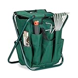 Relaxdays Gartenwerkzeug Hocker, Gartengeräte Aufbewahrung, klappbar, HxBxT: 42 x 30 x 39 cm, Klapphocker Gartenarbeit, grün