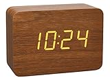 TFA Dostmann Design Funk-Wecker in Holz-Optik Clocco, 60.2549, Kunststoff, L 100 x B 41 x H 70mm (braun/orange)