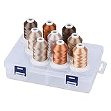 Simthread Polyester Maschinen Stickgarn mit Kunststoff-Aufbewahrungsbox, 9 Braun Farben, 800 Yards Schnappen Spulen, für professionelles Stickdesign