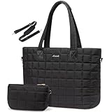 LOVEVOOK Laptoptasche Damen 15,6 Zoll，Laptop Handtasche Arbeitstasche Groß，Puffer Shopper Tasche Schulhandtasche Aktentasche Bürotasche Work Bag Women Schultertasche für Business Uni，Schwarz