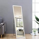 AUFHELLEN Standspiegel mit Weiß Rahmen aus Holz 140x50cm HD Groß Ganzkörperspiegel mit Haken für Wohnzimmer oder Ankleidezimmer