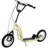 HOMCOM Kinderroller ab 5 Jahre Scooter Kinderscooter Tretroller Cityroller Kinder Roller Kickboard mit Luftreifen 12 Zoll Gummi Aluminium Beige 120 x 58 x 85-95 cm