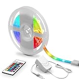 B.K.Licht - LED Strip 5 m mit Fernbedienung, buntes RGB Licht, dimmbar, LED Streifen, LED Leiste, Zimmer deko, Gaming Deko, LED Band, LED Lichtleiste, LED Lichtband, 500x1x0,3 cm, Weiß