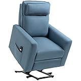 HOMCOM elektrischer Aufstehsessel TV Sessel mit Aufstehhilfe, Liegefunktion gepolstert Relaxsessel mit Fernbedienung, Seitentasche, Fernsehsessel aus Samt, Blau