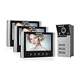 WOLILIWO Video Türklingel mit Kamera,3-familienhaus Video Doorbell Intercom with 7-Inch Monitor,Sprechanlage mit türöffner,4 Wires,Night Vision, IR Sensor, 52 Ringtones