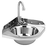 Eckwaschbecken aus Edelstahl, Wandwaschbecken, dreieckig, mit Wasserhähnen für Warm- und Kaltwasser, Waschbecken für Badezimmer, Wohnmobil, Boot, Badezimmer, WC, Garage