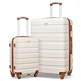 Koffer-Set, Hartschalen-Gepäck-Set mit Spinnrollen, TSA-Schloss, 50,8 cm, 61 cm, 71,1 cm, Reisekoffer-Sets, Weiß / Braun, 2-Piece Set (20/28)