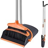 Besen und Kehrschaufel Set,mit langem Griff Ausziehbarem Stiel,aufrechter Kehrschaufel,Broom and Dustpan Set für drinnen und draußen, Garage, Küche, Büro