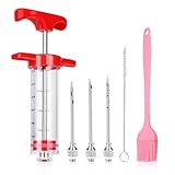 MXTIMWAN Fleischspritze Marinadenspritze, Marinierspritze, 3 Nadeln 1 Reinigungsbürste 30ml Fleisch Spritze, Pökelspritze, BBQ Bratenspritze, Meat Injector, Gewürzspritze