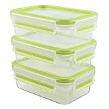 EMSA Clip & Close Frischhaltedosen-Set, rechteckig, 0.55 L, Aufbewarungsboxen, 100 Prozent dicht, spülmaschinen-, gefrier-, mikrowellenfest, Transparent, Grün, Made in Germany, 515583