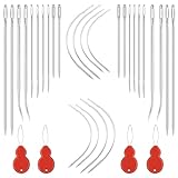 Molain 14 Stück Nähnadeln, Gebogene Nähnadel, Ledernadel Sattlergarn Ledernadeln mit 2 Stück Nadeleinfädler Leder Nähwerkzeug für Armband Schmuck Handwerk und Schmuckherstellung
