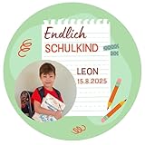 Tortenaufleger essbar mit Wunschfoto und Wunschtext zur Einschulung (14cm, Fondant)