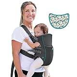 INFANTINO Swift Classic Carrier – ergonomische Babytrage mit 2 Tragepositionen und Tasche, graue verstellbare Babytrage mit Hüftsitz und Fronttasche zum Verstauen wichtiger Utensilien, 300105