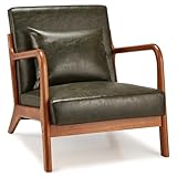 YODOLLA Sessel Akzentstühle Cocktailsessel für Wohnzimmer, loungesessel Lesesessel mit Holzarmlehne Armchair Accent Chairs PU-Leder Grün, 65x75x73 cm