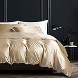 Boqingzhu Bettwäsche Satin 135x200cm Gold Uni Glatt Glänzend Seide Luxus Bettwäsche Set Bettbezug mit Reißverschluss und Kissenbezug 80x80cm