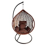 ESTEXO Polyrattan Hängesessel Outdoor Hängestuhl mit Gestell Rattan Gartenstuhl mit Sitzkissen Braun