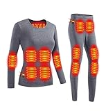 DRFGHK Beheizbare Thermounterwäsche Damen Funktionsunterwäsche Set USB Beheizte Thermowäsche Base Layer Skiunterwäsche Winter Innenfleece mit 28 Zonen Beheizt