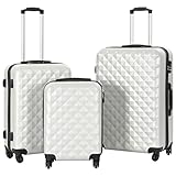 vidaXL Kofferset 3-TLG. Hartschalenkoffer Handgepäck Koffer Rollkoffer Reisekoffer Hartschale Trolley Set Business Reise Helles Silber ABS 4 Rollen S M L