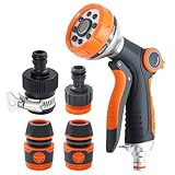 Gartenbrause, Hochdruck Garten Spritzpistole, 8-Funktionen Spritzdüse, Einstellbarer Wasserdurchfluss Handbrause für Bewässerung Rasen, Haustier Baden, Autowaschen, Bürgersteig Reinigung(2025 Neu)